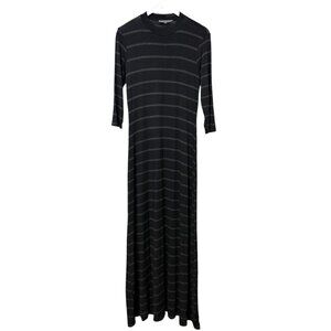 SUNDAY IN BROOKLYN Long T-shirt Dress Medium Rayon Stretch Maxi Black Stripe